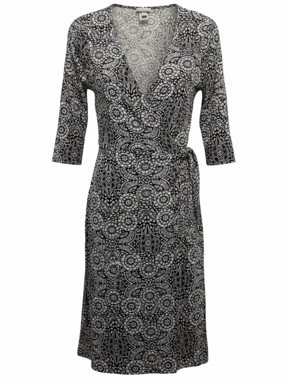 GANT Wrap Dress Black White Print Size S V Neck Tie Waist 3/4 Sleeve